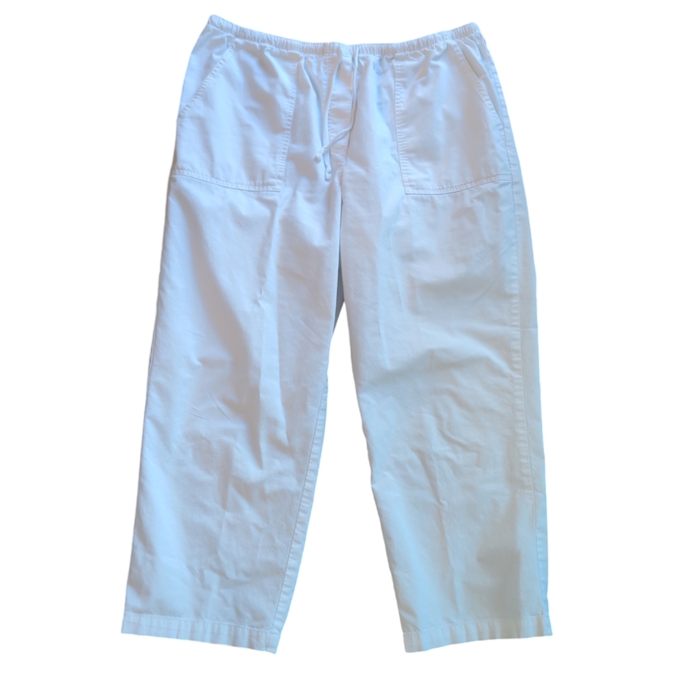 L.L. Bean white capri cropped pants, cotton, elastic waist, women's large petite